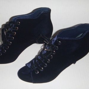 Jimmy Choo Navy Velvet Lace-Up Bootie